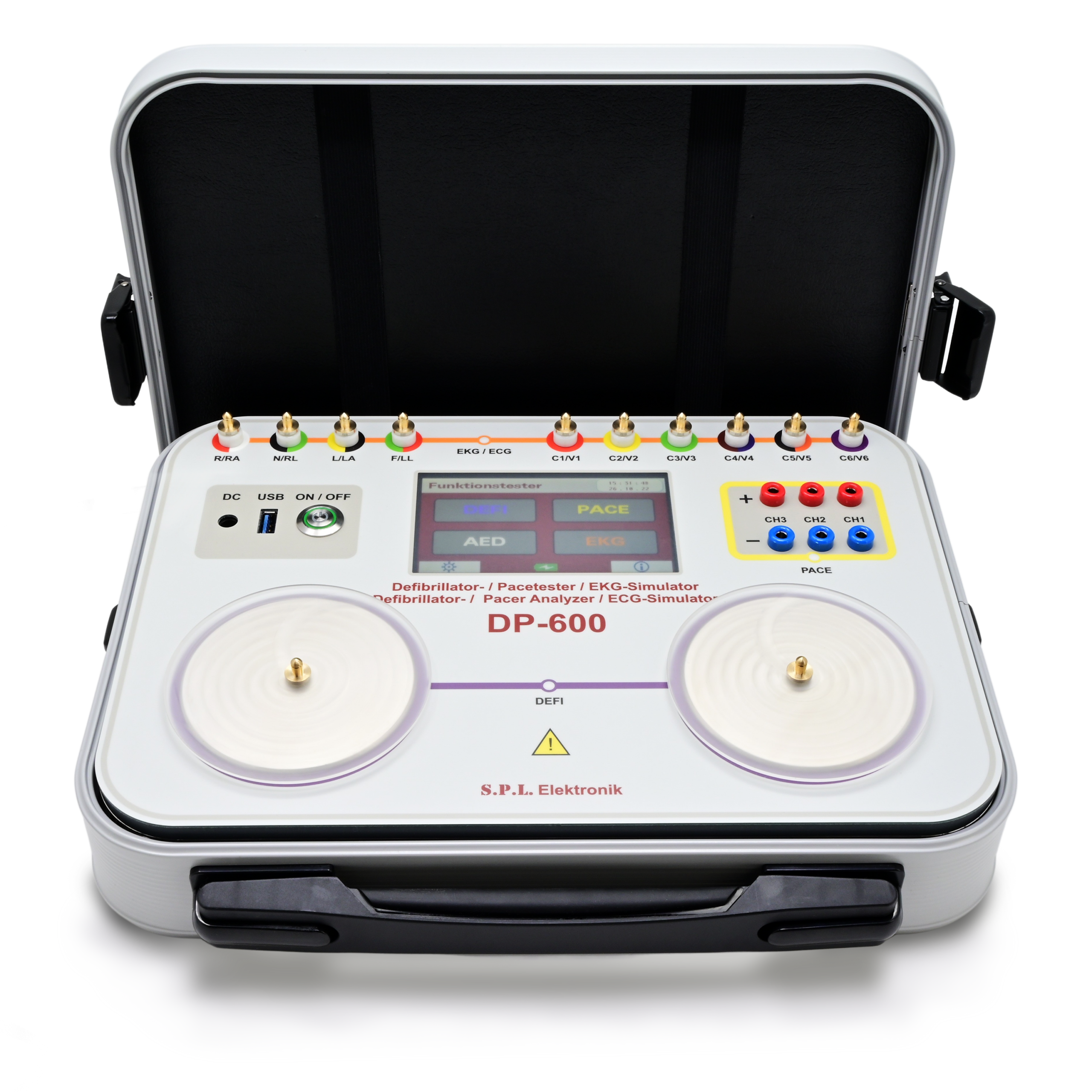 DP-600 : Prüfgerät zur Funktionsprüfung von Defibrillatoren, externen Herzschrittmachern und EKG Simulation nach IEC 60601-2-4 / IEC 60601-2-31