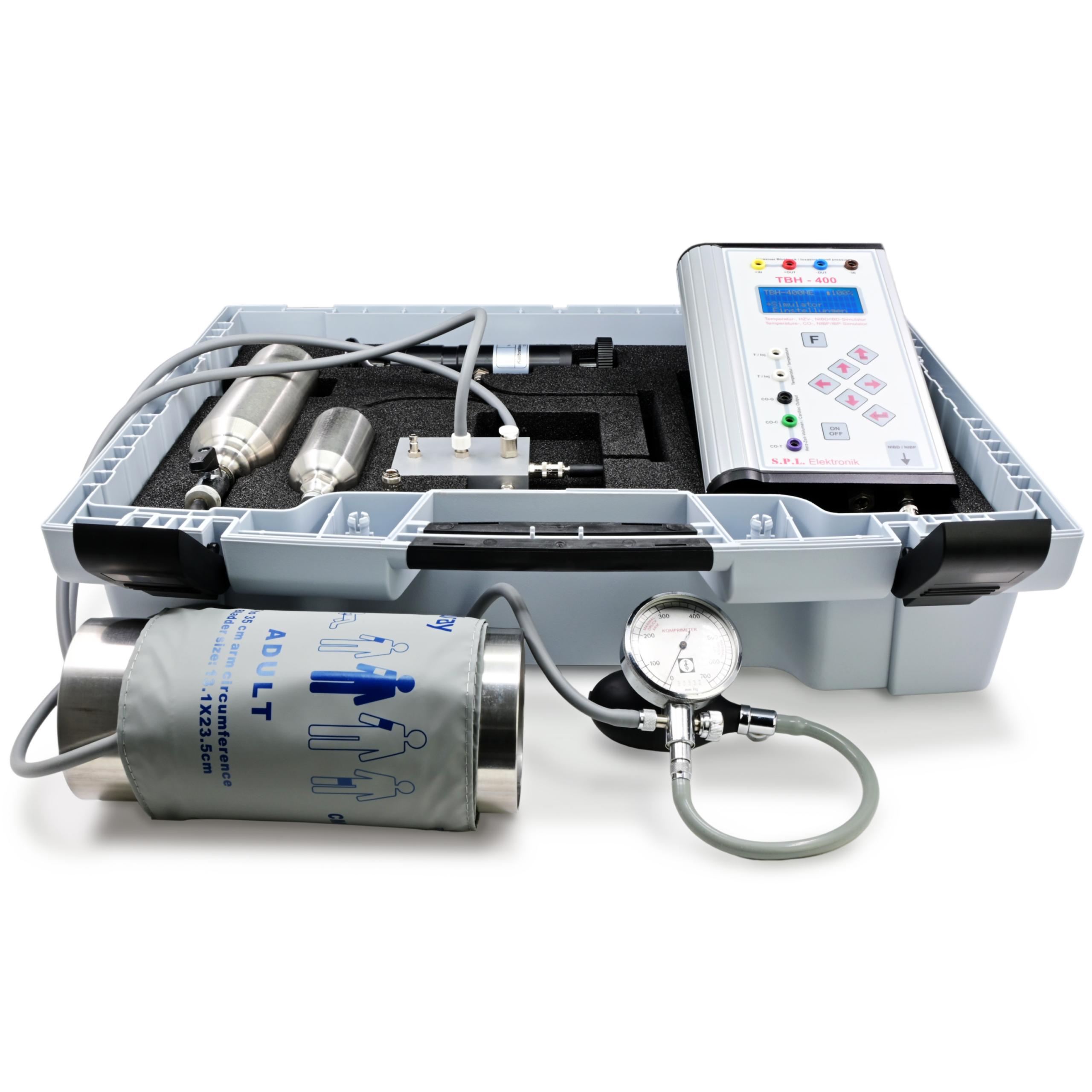 TBH-400 : Prüfgerät zur Funktionsprüfung von medizinischen Thermometern (DIN EN ISO 80601-2-56), Herzzeitvolumen-, invasiven (IEC 60601-2-34) und nichtinvasiven Blutdruck-Geräten (IEC 60601-2-30)